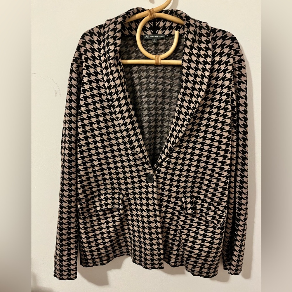 Knit Black and Tan Houndstooth Blazer